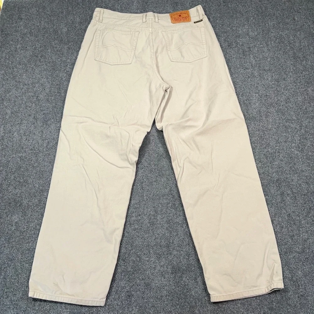VTG Lucky Brand Dungarees Pants Mens 36x32 Baggy Made in USA Beige Utility Gorp